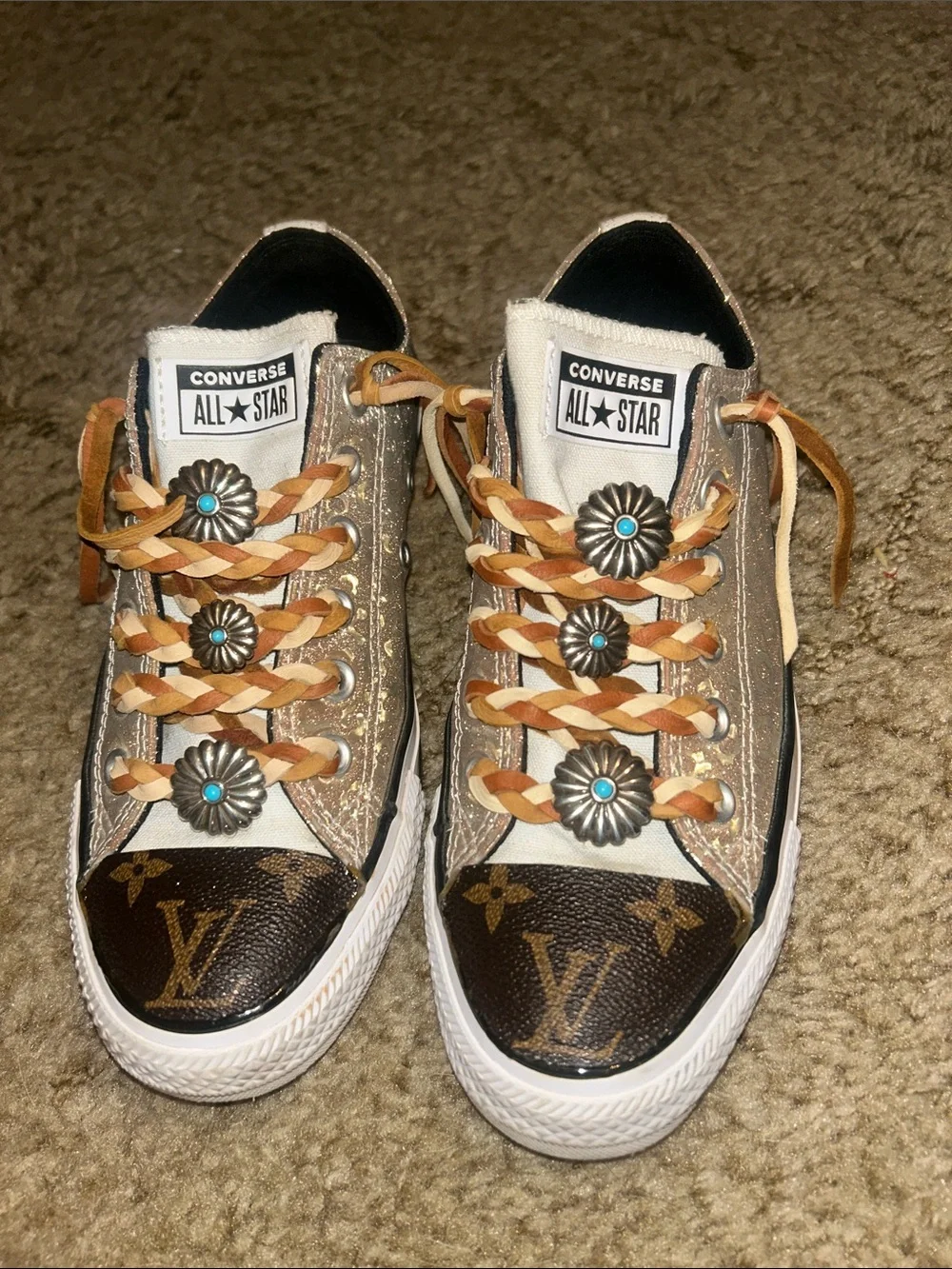 Converse Metallic Gold Low Top Sneakers with Brown Toe Caps